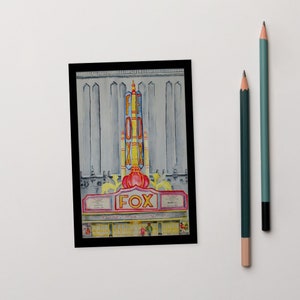 Fox Theater, Detroit » Aquarelle 3D imprimée sur une carte postale de taille standard