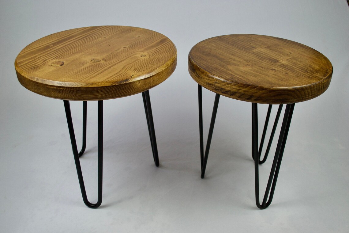 Mesa auxiliar redonda rústica/Mesa circular de lámparas | Etsy