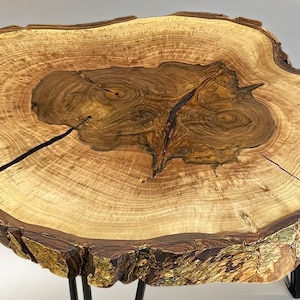 Rustic coffee table out of a beautiful walnut cookie slab #1 - 62 x 50 cm - Swiss Made