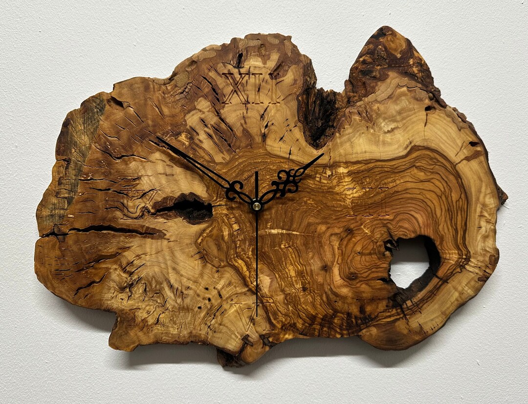 Rustic Olive Wood Wall Clock With Live Edges - Etsy