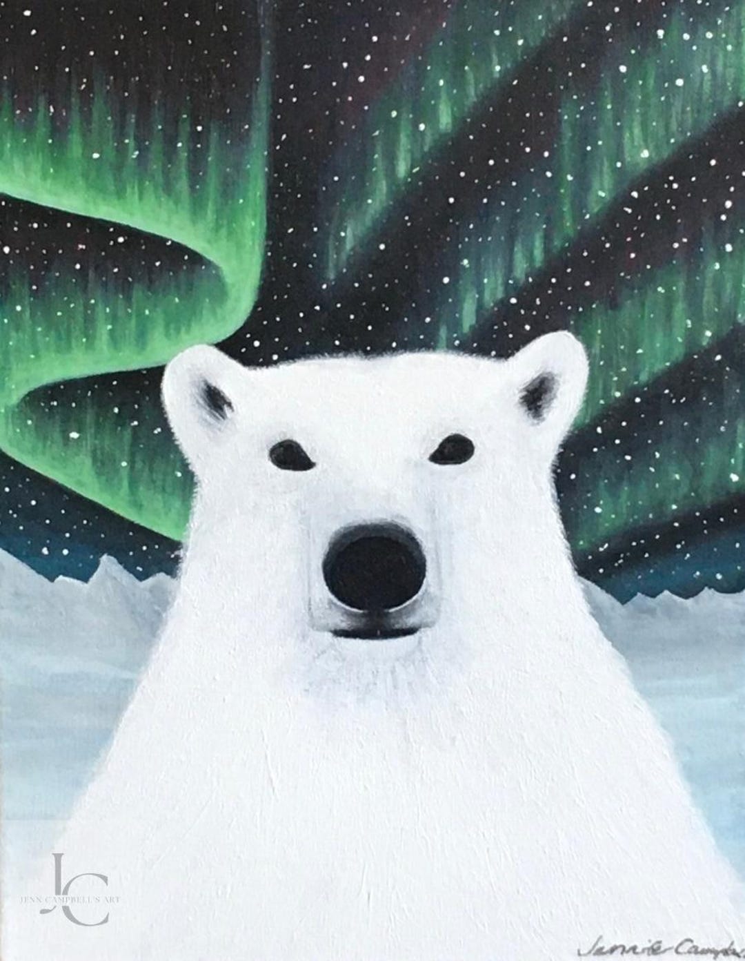 Polar Bear Under Northern Lights | Winter Arctic Wall Art Printable ...
