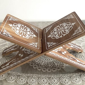 Gesneden houten lessenaar, draagbare heilige koran leestafel, leesstandaard voor boeken, houten koranhouder, islamitisch huwelijkscadeau, cadeau voor moslim