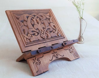 Escritorio de lectura portátil del Sagrado Corán, soporte de lectura de libros, soporte de tableta de madera, regalo para musulmanes, soporte de Corán de madera, atril de madera tallada