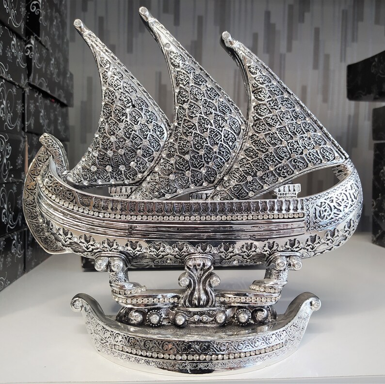 Silver Dhow Asma Ul Husna Sailboat Trinket, Islamic Accessorie, Allah 99 Name Table ...