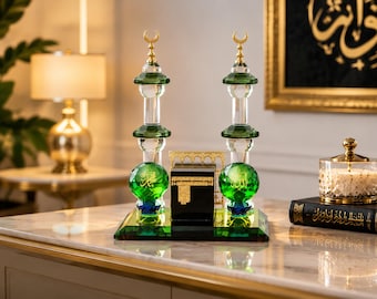 Islamic Crystal Kaaba Ornament, Allah Muhammad Decor, Muslim Home Decoration (10x13.5cm)