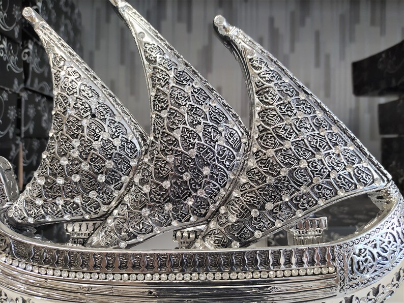 Silver Dhow Asma Ul Husna Sailboat Trinket, Islamic Accessorie, Allah 99 Name Table ...