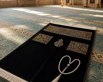 Luxury Velvet Prayer Rug | Muslim Prayer Mat | Turkish Janamaz | Islamic Gift for Women & Men | Eid Ramadan Gift | Soft Seccade