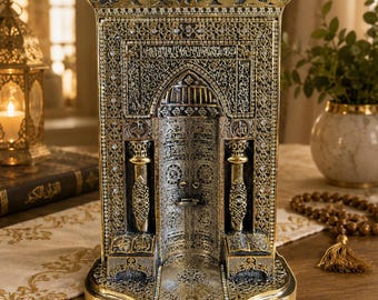 Islamic Kaaba Door Ornament | Luxury Ramadan Eid Table Decor, Silver Muslim Gift