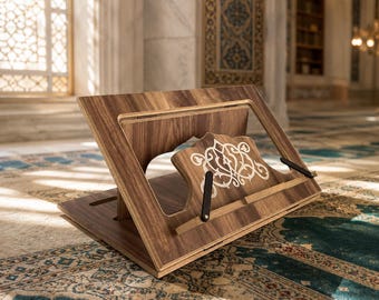 Soporte plegable para el Corán / Soporte ajustable de MDF / Soporte para el Corán / Soporte para libros y tabletas / Regalo islámico / Decoración de Ramadán / Decoración para el hogar musulmán