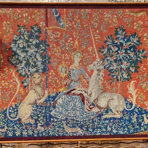 Needlepoint Lady Unicorn Lion Medieval handmade