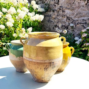 Rare big Antique French yellow Confit Pot Glazed pottery