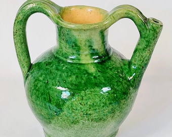Rare Vintage French Green Confit Pot ORJOL Glazed Earthenware Jar Kitchen Decor