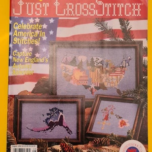 Il suffit de point de croix juillet août 1992 USA carte montagne oiseaux automne liberté DIY