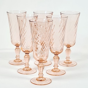 6 flûtes à champagne tourbillon roses vintage jamais utilisées