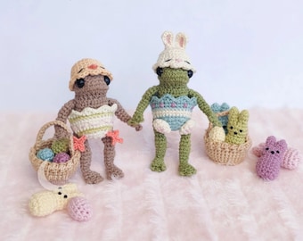 Add On Pattern - Easter Outfits for Frog/Toad with Basket, Eggs, and Bunny Peeps Crochet Pattern, ENG Only (Frog/Toad Patterns NOT Included)