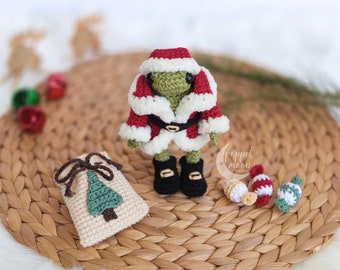 Add On Pattern - Santa Outfit for Frog with Santa Sack and Christmas Candies Crochet Pattern, ENG Only (Frog Pattern NOT Included)