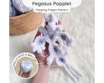 NO SEW Pegasus Fidget Crochet Pattern, Intermediate Level, Silent Popping Amigurumi Toy, Quick Interactive Pocket Plushie, Stress Relief Aid