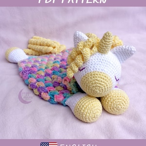 Unicorn Lovey Crochet Pattern, Animal Security Blanket Pattern, Unicorn Snuggler Amigurumi Pattern, PDF Download