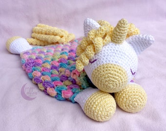 Unicorn Lovey Crochet Pattern, Animal Security Blanket Pattern, Unicorn Snuggler Amigurumi Pattern, PDF Download