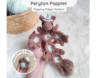 NO SEW Peryton Fidget Crochet Pattern, Intermediate Level, Silent Popping Amigurumi Toy, Quick Interactive Pocket Stuffie, Flying Deer Plush