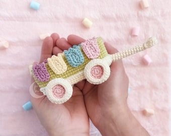 Easter Wagon Crochet Pattern, Amigurumi Easter Wagon with Tulips, Crochet Easter Decoration, Easter Toys, PDF Pattern, ENG Only