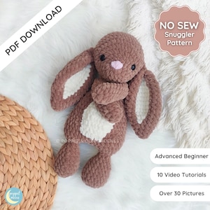 NO SEW Bunny Snuggler Crochet Pattern, Amigurumi Plushie Tutorial, Advanced Beginner/Intermediate Baby Lovey Pattern, English PDF Pattern