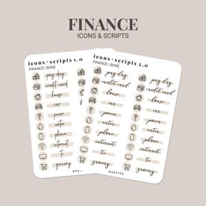 Ikony i skrypty - Finanse - Minimalistyczne naklejki do planera - Arkusz naklejek 3" x 4"