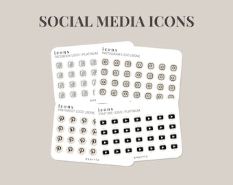 Single Icons - Social Media - Minimal Planner Stickers - 3" x 4" Sticker Sheet