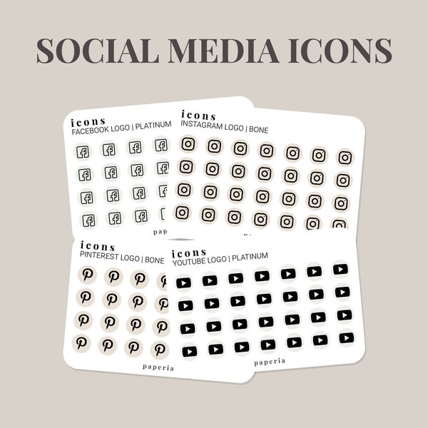 Single Icons - Social Media - Minimal Planner Stickers - 3" x 4" Sticker Sheet