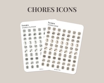 Assorted Icons - Chores - Minimal Planner Stickers - 3" x 4" Sticker Sheet