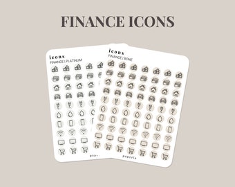 Assorted Icons - Finance - Minimal Planner Stickers - 3" x 4" Sticker Sheet