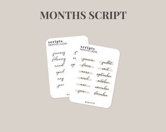 Months - Highlighted Mini Script - Minimal Planner Stickers - 2.127" x 3" Sticker Sheet