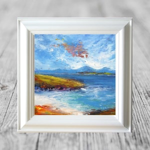 Islay Shore, original painting of a Scottish west coast island seascape of Scotland in a modern impressionist style with a white frame
