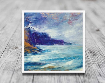 Lands End Cornwall, dramatische stormachtige kustzeegezicht giclee fine-art print van een origineel abstract impressionistisch schilderij van Engeland
