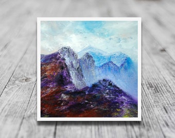 Crib Goch Welsh mountain fine art giclee landschapsafdruk van de Snowdonia-heuvels van Wales vanuit een origineel modern impressionistisch schilderij
