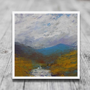Bracken Burn, picturesque Scottish autumn river landscape print of a contemporary abstract impressionist mountain moor country painting