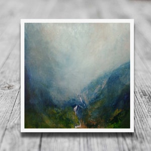 Misty Falls, impressionist mountain waterfall scene fine art giclee print from an original contemporary modern landscape painting