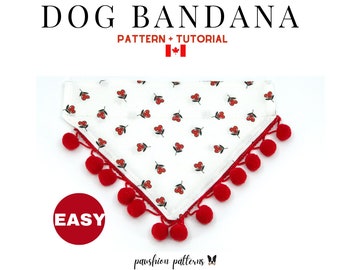 Dog Bandana Pom Pom Sewing Pattern/Pet Bandana Sewing Pattern/ PDF Sewing Tutorial for Dog Bandanas/3 sizes /Digital/Instant Download