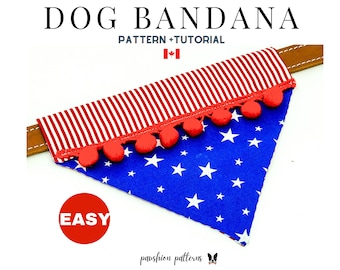 Dog Bandana Sewing Pattern/Pet Bandana Sewing Pattern/ PDF Sewing Tutorial for Dog Bandanas/5 sizes /Digital/Instant Download