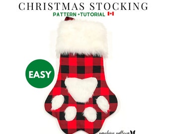 簡単な犬または猫のクリスマスストッキングの PDF 縫製パターン/動物の足跡/デジタル/即時ダウンロード/自分でやる/DIY/初心者向け縫製