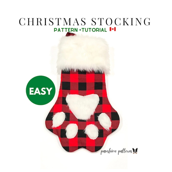 EASY Dog or Cat Christmas Stocking PDF Sewing Pattern/ Animal Paw/Digital/Instant Download/ Do It Yourself/ DIY/Sewing for Beginners