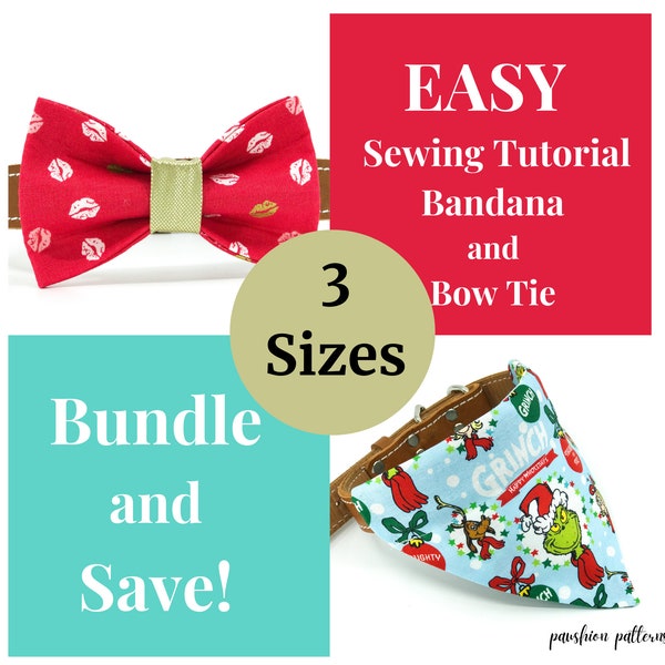 Dog Bandana and Bow Tie PDF Sewing Patterns and Tutorials/3 sizes /Digital/Instant Download/EASY/ Do it Yourself/ DIY/Sewing for Beginner