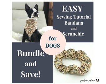 Hunde Bandana Schnittmuster und passendes Scrunchie / PDF Nähanleitung für Hunde Bandanas / 3 Größen / Digital / Sofort Download