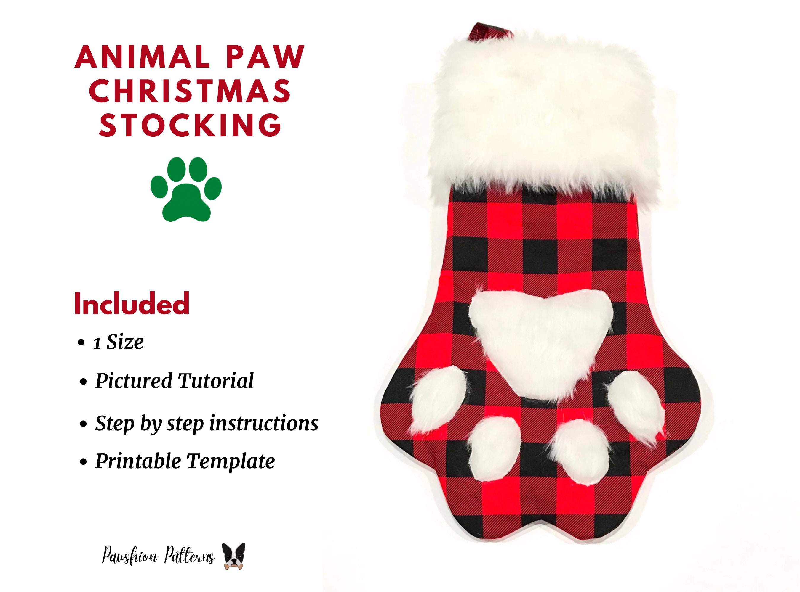 EASY Dog or Cat Christmas Stocking PDF Sewing Pattern/ Animal Paw ...