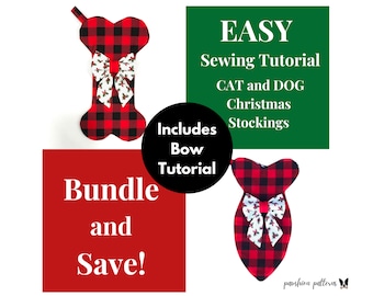 犬と猫のクリスマスストッキングの PDF 縫製パターンとチュートリアル/デジタル/即時ダウンロード/自分でやる/簡単/初心者向け縫製