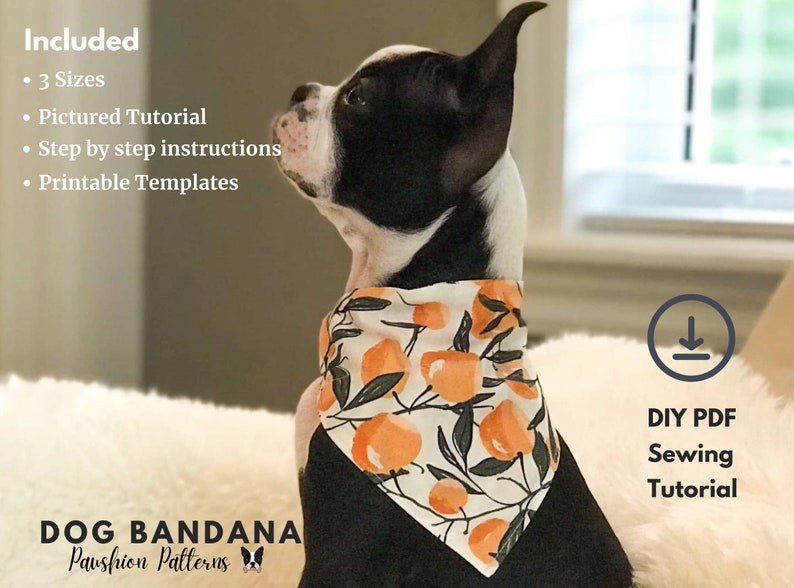 Dog Bandana Sewing Pattern/Pet Bandana Sewing Pattern/ PDF Sewing Tutorial for Dog Bandanas/3 sizes /Digital/Instant Download image 2