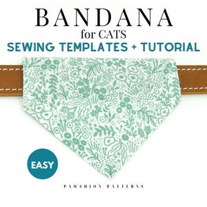 Patrón de costura de bandana para gatos/Patrón de costura de bandana para mascotas/Tutorial de costura en PDF para bandanas para gatos/2 tamaños/Digital/Descarga instantánea
