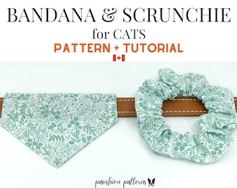 Cat Bandana Sewing Pattern and Matching Scrunchie/ PDF Sewing Tutorial for Cat Bandanas/ 2 sizes /Digital/Instant Download/ DIY