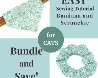 Cat Bandana Sewing Pattern and Hair Scrunchie/ PDF Sewing Tutorial for Cat Bandanas/ 2 sizes /Digital/Instant Download/ DIY/ Instructions