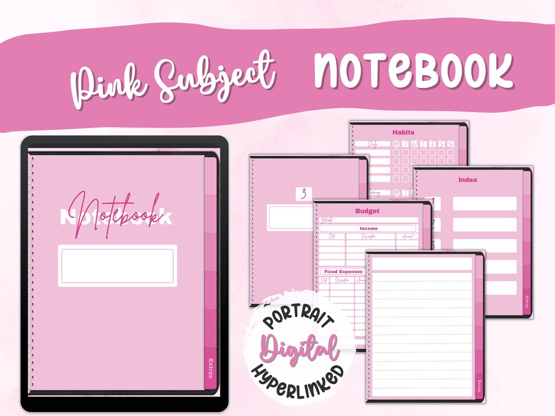GOODNOTES Subject Notebook Pink 5 Tabs, Various Papers, Logs, Trackers